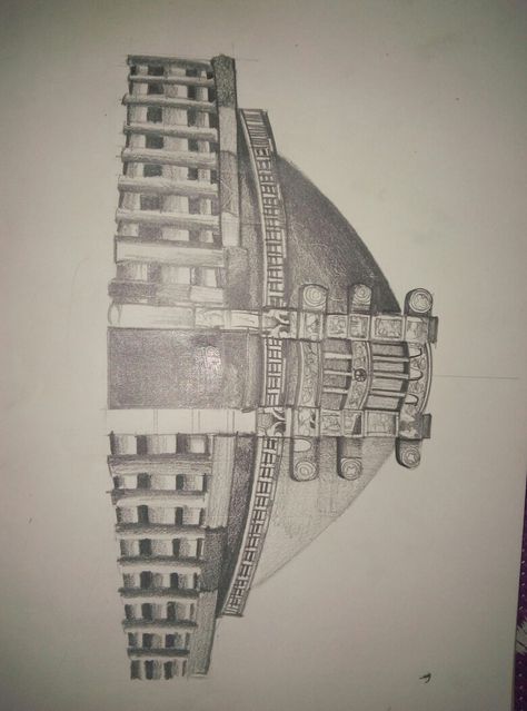 Sanchi stupa Sanchi Stupa Drawing, Sanchi Stupa Sketch, Indian Monuments Sketches, Stupa Drawing, Monuments Sketches, Karthikeya 2, Object Drawings, Mauryan Empire, Bubble Diagram Architecture