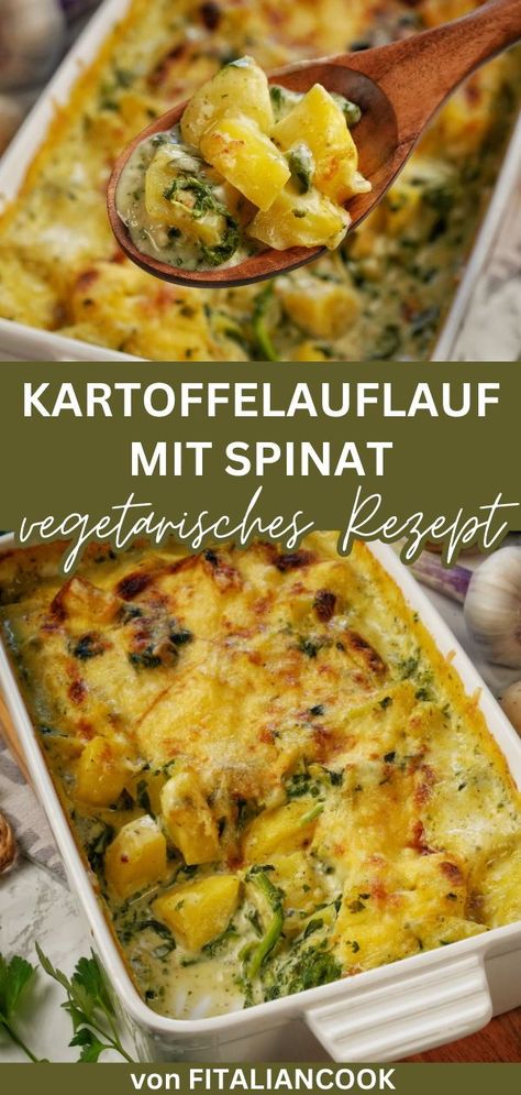 Probiere meinen Kartoffelauflauf mit Spinat, der schnell und einfach im Ofen zubereitet ist. Das vegetarische Auflauf Rezept findest du auf meinem Blog. Veggie Comfort Food, Low Carb Recipes Vegetarian, Dinner Ideas Vegetarian, Veggie Dinner, Healthy Dishes, Vegetarian Recipes Healthy, Food Cravings, Diy Food, Savoury Food