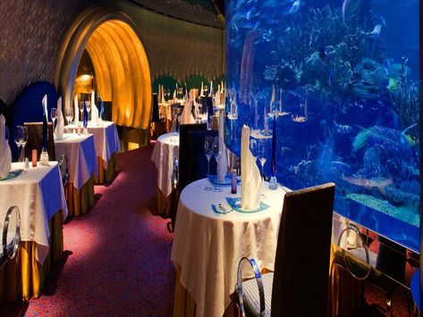 Dubai Burj al Arab Hotel Futuristic Restaurant, Underwater Restaurant, Eilat, Most Luxurious Hotels, Burj Al Arab, Dubai Hotel, Conde Nast Traveler, Restaurant Offers, Beautiful Villas