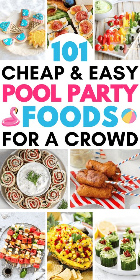 Easy pool party food ideas for a crowd! Fun summer appetizers, finger foods, side dishes, & desserts for your summer pool party! Cheap pool party food ideas, summer pool party ideas food, pool party appetizers summer food ideas parties, summer pool party food bbq, easy pool party food summer, quick and easy pool party snacks, pool party snacks for kids finger foods, outdoor pool party food ideas, pool party foods for adults, easy pool party recipes, food for pool party for kids, swim party ... Pool Party Food Ideas For Adults, Pool Party Foods, Easy Pool Party Food, Summer Pool Party Food, Adult Pool Party Ideas, Pool Party Food Ideas, Summer Party Snacks, Food Ideas For A Crowd, Outdoor Party Foods