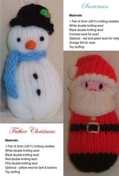 Free Christmas Knitting Patterns, Christmas Toy Knitting Patterns, Knitted Snowman, Christmas Knits, Christmas Knitting Projects, Knit Christmas Ornaments, Knitted Christmas Decorations, Knitted Dolls Free, Christmas Knitting Patterns Free