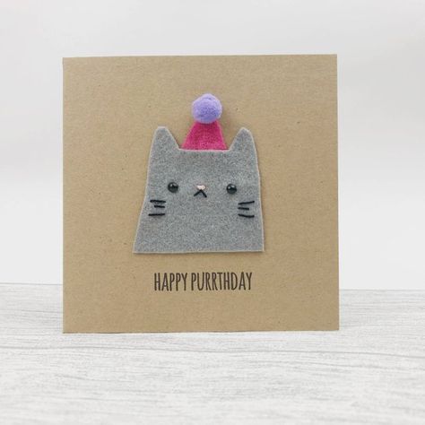 Cute birthday card cat lovers card party hat pompoms funny Sister Birthday Funny, Ideas Birthday Card, For Birthday Card, Lovers Card, Birthday Card Ideas, Happy Birthday Cards Printable, Birthday Card Handmade, Cool Birthday Cards, Cat Birthday Card