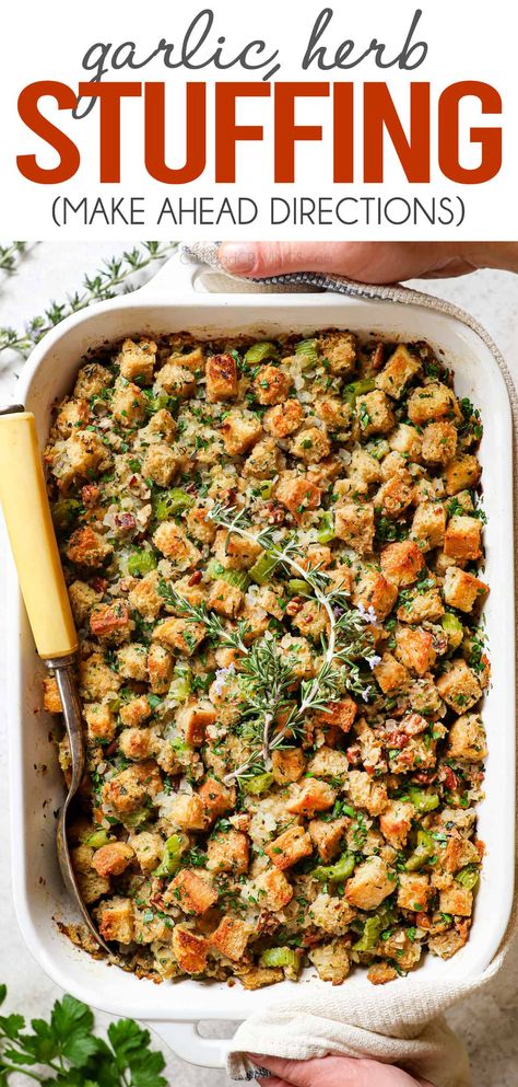 Best Stuffing Recipe - Carlsbad Cravings Veggie Stuffing Recipes, Crossiant Stuffing Recipes, Best Stuffing Ever, Best Homemade Stuffing Recipe, Herb Stuffing Recipes, Dressing Casserole Recipes, Healthy Thanksgiving Stuffing Recipes, Thanksgiving Stuffing Recipes Best, Healthy Stuffing Recipes