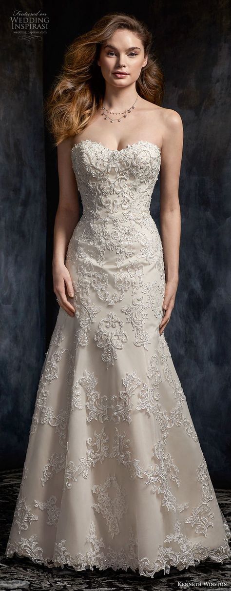 Bridal Jewelry Ideas Strapless Dress, Kenneth Winston Wedding Dresses, Wedding Dresses Sweetheart, Kenneth Winston, Trendy Wedding Dresses, Lace Wedding Dress Vintage, Sweetheart Wedding Dress, Wedding Dresses Strapless, Chapel Train