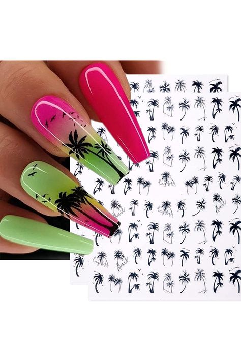 Summer Coconut Tree Nail Art Stickers Decals Palm Tree Design 3D Nail Stickers 6Pcs Tropical Style Designer Nail Decals for Acrylic Nail Art Decorations Supplies Manicure DIY Nail Art Decor Accessories Nail Art Motif, Vacation Nails Beach, Palm Tree Nails, Nail Art 3d, Country Nails, Tree Nails, Manicure Diy, Nail Art Sticker, Vacation Nails