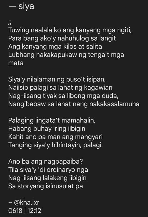 Tagalog poem, poetry, tula Tagalog Quotes For Crush, Tula For Filipino, Filipino Tula Love, Spoken Poetry Tagalog About Crush, Message For Crush Tagalog, Mga Tula Tagalog, Tagalog Poetry About Love, Spoken Word Poetry About Love, Tagalog Poems For Him