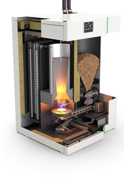 Pellet condensing boiler: Pellematic Condens (10-32 kW) » ÖkoFEN Barrel Oven, Pellet Burner, Unique Appliances, House Heating, Pellet Stove, Combustion Chamber, Heat Exchanger, Vacuum Suction, Heat Pump