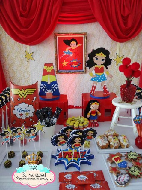 Wonder Woman birthday party! See more party ideas at CatchMyParty.com! Supergirl Party, Wonder Woman Birthday Party, Women Party Ideas, Superman And Wonder Woman, Girl Superhero Party, Wonder Woman Party, Superhero Girl, Wonder Woman Birthday, Woman Birthday