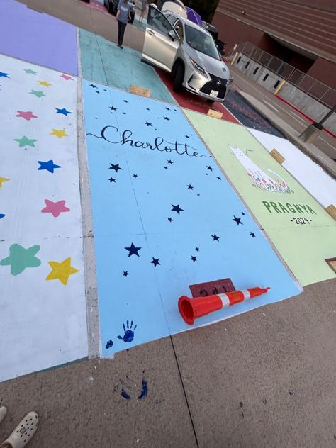 #paint #diy #parkingspot #seniorparking #blue #navy #lightblue #stars #calligraphy #scriptfonts Parking Spot Painting, Spot Painting, Parking Spot, Paint Diy, Art Journaling, Art Journal, Calligraphy, Light Blue, Paint