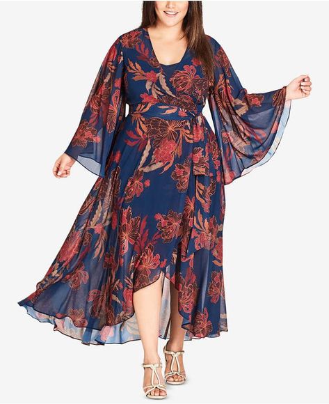 Plus Size Faux-Wrap Maxi Dress - Plus Size Fall Dress - Plus Size Fashion for Women #plussize Cute Dresses Plus Size Casual, Xl Dresses For Women Plus Size, Xl Size Fashion For Women, Plus Size Silhouette, Chiffon Dress Plus Size, Best Plus Size Dresses, Dresses For Plus Size Women, Dress For Plus Size Women, Plus Size Floral Dress