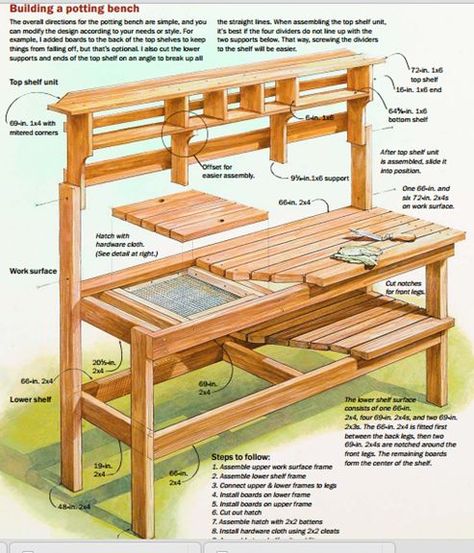 Are you sick of dirt inside your house during planting time? A potting bench is a great solution to that problem. Here are some inspiring potting bench ideas and potting bench plans so you can build your own potting table. DIY pallet potting bench & more! Garden Work Bench, Greenhouse Benches, Potting Bench Ideas, Diy Potting Bench, Potting Bench Plans, Potting Station, Outdoor Potting Bench, Potting Benches, Potting Tables