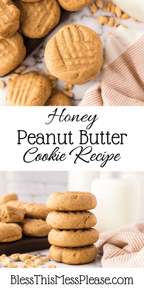 Honey Sweetened Peanut Butter Cookies made with whole wheat flour and no butter, oil, or shortening. A family favorite! Honey Recipes Dessert, Peanut Butter Honey Cookies, Honey Cookies Recipe, Cooking With Honey, Whole Wheat Cookies, Whole Food Desserts, Honey Dessert, Keto Peanut Butter Cookies, Healthy Honey