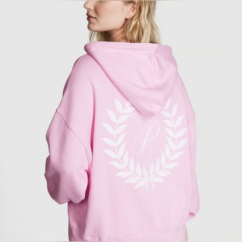 Brand New Light Pink Full Zip Hoodie By Pink. Size Xl Vs Pink Outfit, Pink Oversized Sweater, Victoria Secret Pink Sweatshirts, Vs Pink Hoodie, Pink Hoodie Victoria Secret, Purple Sweatshirt, Body Suit With Shorts, Hoodie Fits, Collared Sweatshirt