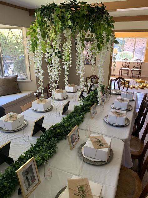 Simple Wedding Party Proposals, Engagement Dinner Table Setting, Luncheon Decoration Ideas Table Settings, Will You Be My Bridesmaid Dinner Party, Bridal Proposal Table Set Up, Bridal Proposal Brunch Decor, Bachelorette Dinner Table, Bridesmaids Dinner Party, Bridesmaid Proposal Table Set Up