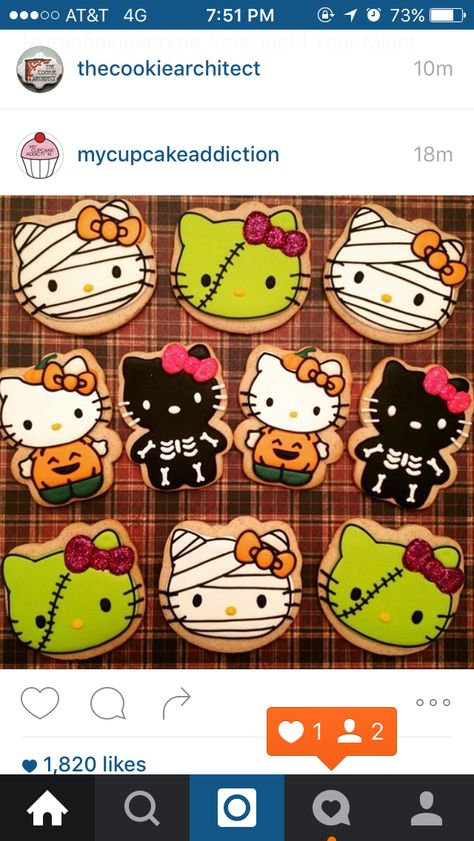 Hello Kitty Halloween Cookies, Zombie Cookies, Kitty Cookies, Galletas Halloween, Hello Kitty Cookies, Christmas Sugar Cookies Decorated, Cookies Halloween, Dulces Halloween, Valentine Sugar Cookies