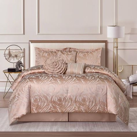 Nanshing Sasha 7 Piece Luxury Glam Comforter Set - On Sale - Bed Bath & Beyond - 39678778 Glam Comforter Set, Soft Comforter Bedding, Glam Bedroom Decor, Jacquard Bedding, Floral Comforter Sets, Floral Comforter, Modern Luxury Bedroom, Bed Comforter Sets, King Comforter Sets