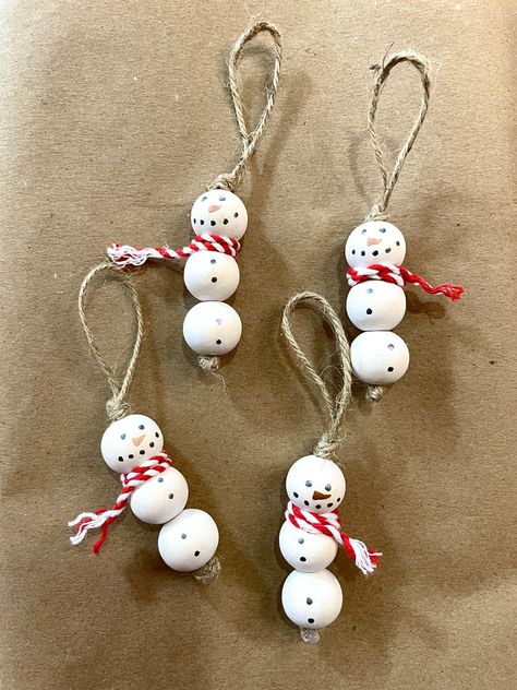 Snowman Ornament Wood Bead Snowman, Bead Snowman, Cookie Craft, Christmas Snowmen, Pot Crafts, Rainbow Tree, Ornament Diy, Clay Pot Crafts, Snowman Ornaments