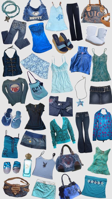 Colourful 2000s Outfit, Blue Mcbling Outfit, 2000s Fashion Blue, Mako Mermaids Aesthetic Outfits, Lagoona Blue Inspired Outfits, Brown And Aqua 2000s, Blue 2000s Outfit, Blue And Green Clothes, H2o Inspired Outfits