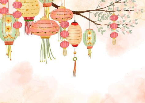 2025 New Year, Japanese House Drawing, Chinese New Year Art, Cny Design, Chinese Rabbit, Chinese New Year Wallpaper, Lantern Illustration, Chinese New Year Background, New Year Background