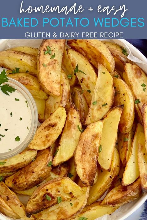 Gf Df Potato Recipes, Easy Potato Wedges, Homemade Potato Wedges, Baked Potato Wedges, Easy Baked Potato, Crispy Potato Wedges, Oven Roasted Salmon, Red Potato Recipes, Best Baked Potato