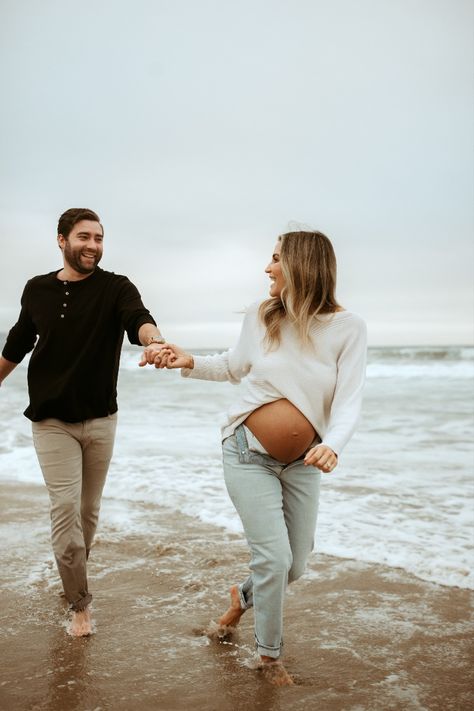 Los Angeles Beach Maternity Photo Shoot by Nurture Baby Photography | Natalie Van Double Exposure Maternity Photography, Maternity Sea Photography, Beach Photo Shoot Makeup, Beach Maternity Photos Winter, Cold Beach Maternity Photos, Sea Maternity Shoot, Spring Beach Maternity Photos, Casual Beach Maternity Shoot, Winter Beach Maternity Photoshoot