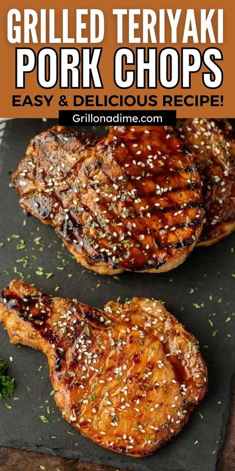 Grilled Teriyaki Pork Chops is one of the best ways to eat pork chops. The Teriyaki Sauce is made with simple ingredients and taste great. You are going to love this teriyaki glazed grilled pork chops.  #grillonadime #grillingrecipes #porkrecipes #porkchoprecipes #teriyakirecipes Grilled Pork Chops Boneless, Grill Pork Chops, Asian Pork Chops, Teriyaki Pork Chops, Pork Chop Marinade, Pork Chop Recipes Grilled, Teriyaki Pork, Pork Marinade, Teriyaki Recipe