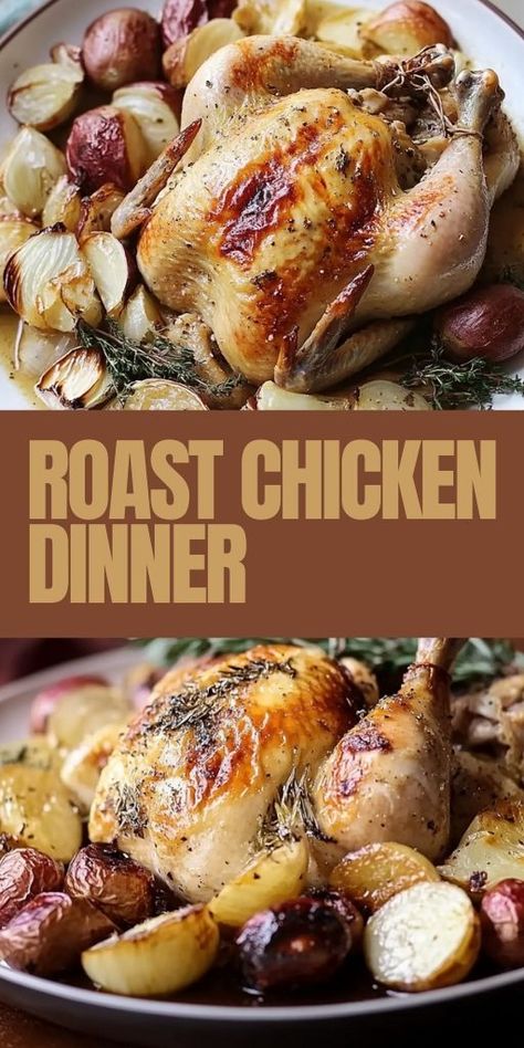 🍗🧄 Treat yourself to a mouthwatering Roast Chicken Dinner, perfectly golden with a rich roasted garlic gravy! This classic dish is perfect for Sunday dinners or special occasions, delivering juicy chicken and a savory, flavorful sauce. 🍽️ Easy to prepare and sure to impress! 👉 Click to get the recipe and make this delicious roast chicken tonight! #RoastChicken #GarlicGravy #SundayDinner #ComfortFood #EasyRecipes #ChickenRecipes #DinnerIdeas #HomeCooking #SavoryMeals Roast Chicken Dinner Ideas, Chicken Dinner Ideas Easy, Dinner Ideas Easy Recipes, Roasted Chicken Recipes, Garlic Gravy, Broasted Chicken, Chicken Dinner Ideas, Roast Chicken Dinner, Roasted Chicken And Potatoes