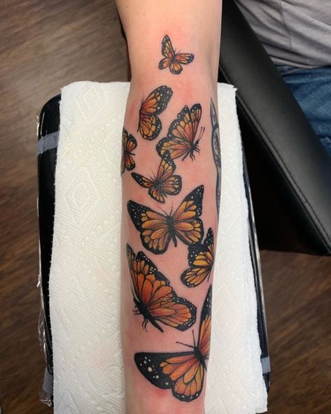 Butterfly Meaning Tattoo, Yellow Butterfly Meaning, Yellow Butterfly Tattoo, Monarch Tattoo, Butterfly Sleeve Tattoo, White Butterfly Tattoo, Yellow Tattoo, Tattoo Colorful, Black Butterfly Tattoo