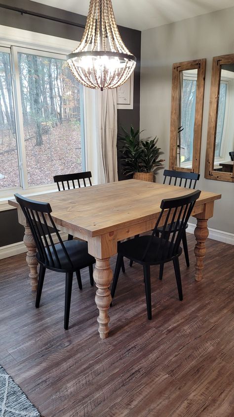 DIY Farmhouse Table • THE HOMEMADE ABODE Butcher Block Table Dining, Farm House Tables, Turned Table Legs, Butcher Block Countertop, Bubble Style, Diy Farmhouse Table, Rustic Farmhouse Kitchen, Farmhouse Boho, Butcher Block Countertops