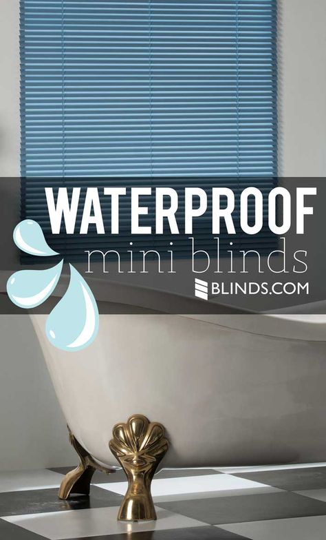 Got bubbles? We’re excited to announce the launch of our waterproof 1-inch mini blind to make bath time, dish time and anything else you’ve got going lots of fun. Finding great window treatments for your bathroom, kitchen and other high humidity areas Waterproof Blinds For Bathroom Windows, Blinds For Bathroom Windows, Blinds For Small Windows, Waterproof Blinds, Small Bathroom Window, Shutters Window, Bathroom Blinds, Mood Board Interior, House Blinds