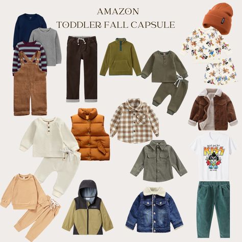 Toddler boy fall capsule wardrobe from Amazon Toddler Boy Fall Capsule Wardrobe, Boys Fall Capsule Wardrobe, Toddler Boy Autumn Outfits, Boys Fall Outfits Kids, Toddler Boy Capsule Wardrobe, Toddler Capsule Wardrobe, Toddler Fall Outfits, Toddler Fall Fashion, Fall Photo Outfits