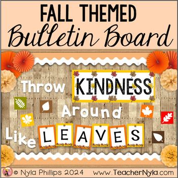 This Fall bulletin board reads Throw Kindness Around Like Leaves. The editable lettering comes in five styles. The lettering in this Fall themed bulletin board comes in five styles. It includes leaf cutouts for students names. Please check out the preview to see all of the decorations in this set.This bulletin board can be placed across your wall or on your door. The tall and narrow letter boxes fit better on doors and the large square letter boxes are to fill out large hallway bulletin boards. I would love to see how your Fall bulletin boards turn out. You can tag me on insta @teachernyla or add #teachernyla to your pictures.Follow me to get: notified whenever I have a sale notified of free items and new items (new items are always discounted for the first three days of release) I'd love Fall Motivational Bulletin Boards, Kindness Month Bulletin Board, Fall Thanksgiving Bulletin Board Ideas, Split Bulletin Board Ideas, Caring And Giving Bulletin Board Ideas, October Christian Bulletin Boards, 3rd Grade Fall Bulletin Board Ideas, Kindergarten October Bulletin Boards, Grateful Bulletin Board Ideas