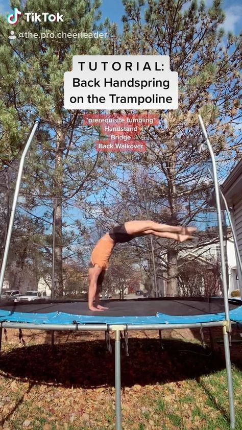 How To Get Your Back Handspring On A Trampoline, Gymnastics On Trampoline, How To Do A Back Handspring Trampoline, How To Do A Backflip On A Trampoline, Things To Do On A Trampoline, Back Handspring Tutorial, Handspring Tutorial, Cheer Training, Trampoline Tricks