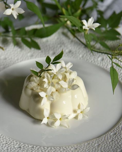 @lespetitsbonheursofficiel “Panna cotta au jasmin - Panna cotta with jasmine 🇫🇷La plus délicate des panna cotta. C’est un peu comme manger l’été… 🇬🇧The most delicate…” Panna Cotta Recipe, Desserts Vegan, Flower Food, Bagan, No Bake Treats, Sweets Desserts, Beautiful Food, Yummy Food Dessert, Pretty Food