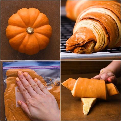 Pumpkin Spice Croissants, Fall Croissant Recipes, Pumpkin Croissants, Pumpkin Bake, Crossiant Recipes, Butter Croissant, Vegan Pumpkin Spice, Croissant Recipe, Fall Foods