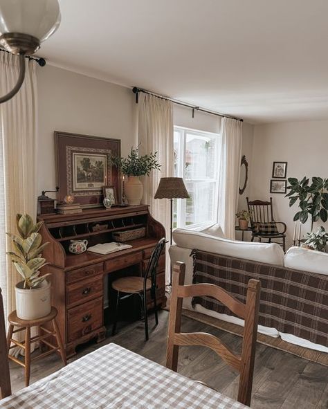 1800s Home, Bedroom Workspace, Thrifted Home, Thrifted Home Decor, Craft Station, Ashley Home, Roll Top Desk, Room Ideas Aesthetic, Arts And Craft