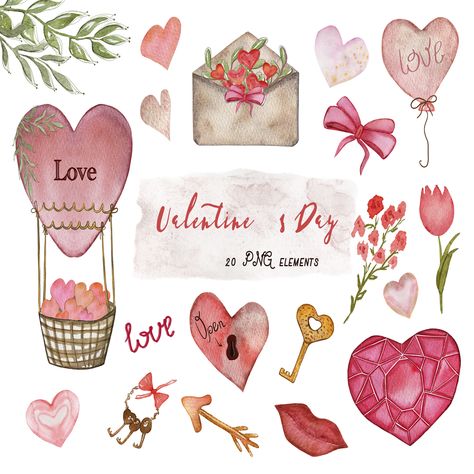 Valentines Scrapbook, Png Art, Valentines Png, Valentine Png, Retro Valentines, Valentine Svg, Water Colors, Valentine Day Love, Watercolor Cards