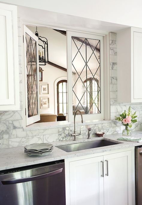 Leaded Glass Kitchen Pass Through Windows, Transitional, Kitchen Kitchen Pass Through Window, Pass Through Kitchen, Kitchen Pass Through, Kitchen Pass, Pass Through Window, Kitchen Sink Window, Best Kitchen Designs, Up House, Transitional Kitchen