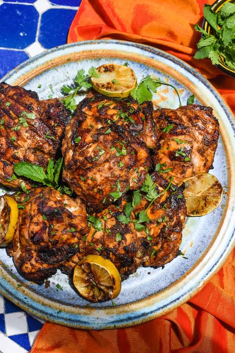 Grilled Tandoori Chicken Thighs | Eat Well Enjoy Life Chicken Thigh On Grill, Grilled Tandoori Chicken Recipes, Skin On Bone In Chicken Thigh Recipes Grill, Marinated Chicken Thighs Grill, Healthy Tandoori Chicken, Healthy Chicken Recipe, Grilled Tandoori Chicken, Eat Well, Healthy Chicken