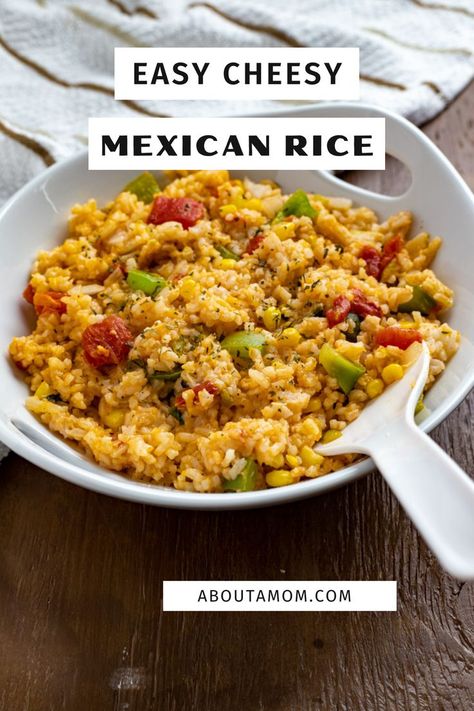 This is the best easy cheesy Mexican rice recipe. It is a restaurant-style Spanish rice recipe that comes together in no time. Serve this flavorful Mexican side dish with your favorite enchiladas or chimichangas. It is the perfect side for Taco Tuesday! Cheesy Spanish Rice Recipe, Cheesy Spanish Rice, Sides With Enchiladas, Ghana Waakye, Spanish Side Dishes, Cheesy Mexican Rice, Mexican Side Dish, Spanish Rice Recipe Easy, Authentic Mexican Rice