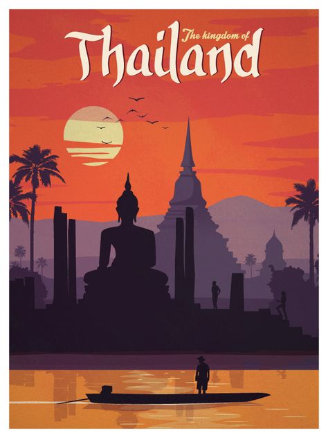 Vintage Thailand Poster by IdeaStorm Media. Available for sale here www.ideastorm.bigcartel.com Thailand Poster, Thailand Art, Postal Vintage, Tourism Poster, Deco Poster, Venice Travel, Retro Travel Poster, Travel Illustration, Photo Vintage