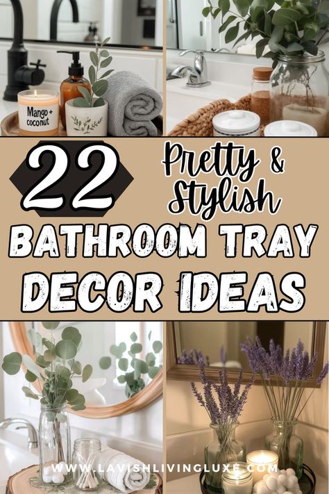 Bathroom tray decor ideas How To Style A Bathroom Tray, Two Tier Bathroom Tray, Bathroom Tiered Tray Ideas, Vanity Tray Decor Bathroom, Decorating Bathroom Countertops, Double Sink Bathroom Decor, Bathroom Counter Decor Double Sink, Bathroom Vanity Tray Ideas, Bathroom Tray Styling