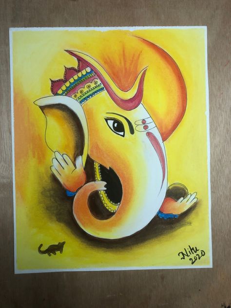 Ganesha , easy , oil pastels, oil pastel Ganpati Colour Pencil Drawing, Ganesh Drawings, Oil Pastel Artwork Easy, Pastel Easy Drawing, Oil Pastel Easy Drawing, Drawing Ganpati, Bappa Drawing, Shading Drawings, Ganpati Drawing