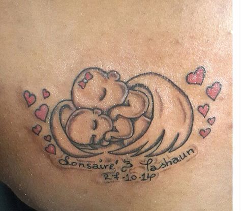 Lost twin babies after birth . Tattooed their names Lost Twins Tattoo, Twin Baby Names, Twin Tattoos, Remembrance Tattoos, After Birth, Baby Tattoos, Body Modifications, Twin Babies, Infinity Tattoo