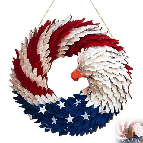 PRICES MAY VARY. 💝【Patriotic Wreath】A Timeless Keepsake: This Brave Wings Wreath is more than just a 4th of July decoration, it's a piece to cherish. 💝【Great Material】Artisan Craftsmanship in Every Piece: constructed from quality Polystyrene & EVA soft plastic, each Brave Wings Wreath Decor boasts durability and a natural aesthetic that never goes out of style. 💝【Patriotic Design】Bold and Beautiful: Featuring red, blue, and white colors with an eagle garland and pentagram, this wreath capture Eagle Wreath, Patriotic Front Door, Memorial Day Decorations, American Flag Wreath, Brave Wings, America Independence Day, Flag Wreath, Memorial Day Wreaths, Wooden American Flag