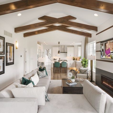 Toll Brothers on Instagram: “Explore the Bucknell, a spacious and charming design from our newest low-maintenance townhome community located in Chester County, PA. For…” Painted Beams, Beam Ceilings, Open Concept Great Room, Beam Ceiling, Interior Ceiling Design, Wood Beam, Toll Brothers, Wood Beam Ceiling, Modern Farmhouse Design