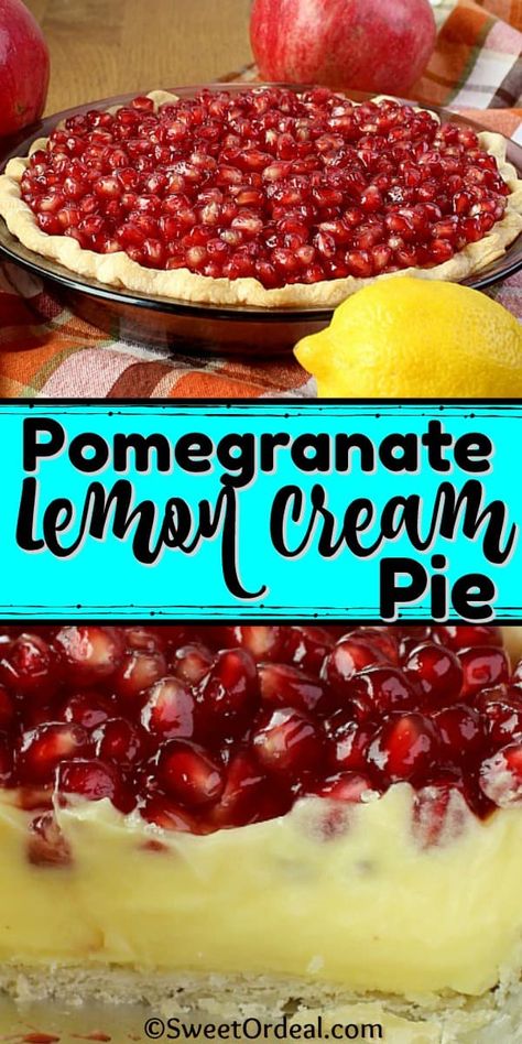 Pomegranate Pie Recipes, Pudding With Cream Cheese, Lemon Cream Pie, Lemon Cream Pies, Pomegranate Recipes, Baked Pie Crust, Cream Pie Recipes, Lemon Pudding, Pie Tops