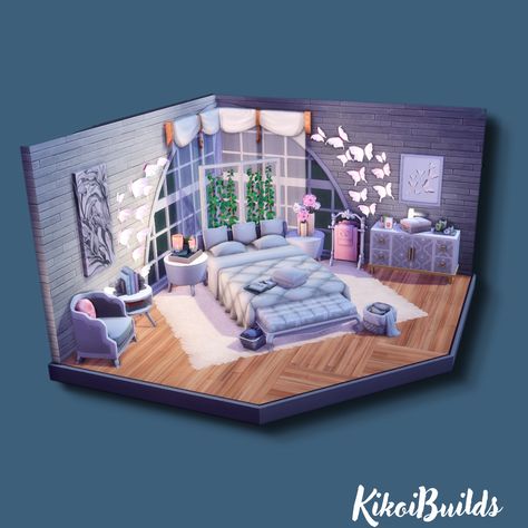 Sims 4 House Design Ideas, Sims 4 Purple Bedroom, Sims 4 City Living Apartments Ideas, Sims 4 Blue Bedroom, Sims 4 Decorating Ideas, Sims 4 Cute Bedroom, Sims 4 Teen Bedroom Ideas, Sims 4 Floorplan With Grid, Sims 4 Ideas Rooms