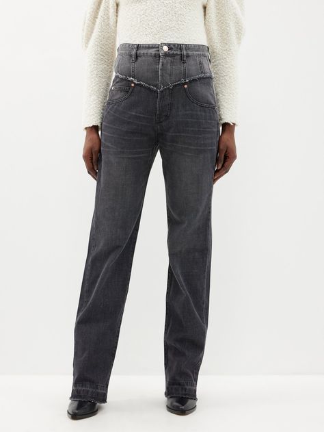 Black Noemie patchwork relaxed-leg jeans | Isabel Marant | MATCHES UK Celebrity Jeans, Denim Trench Coat, Kick Flare Jeans, Trends For 2024, Jean Trends, Acid Wash Jeans, Kick Flares, Loose Jeans, H&m Jeans