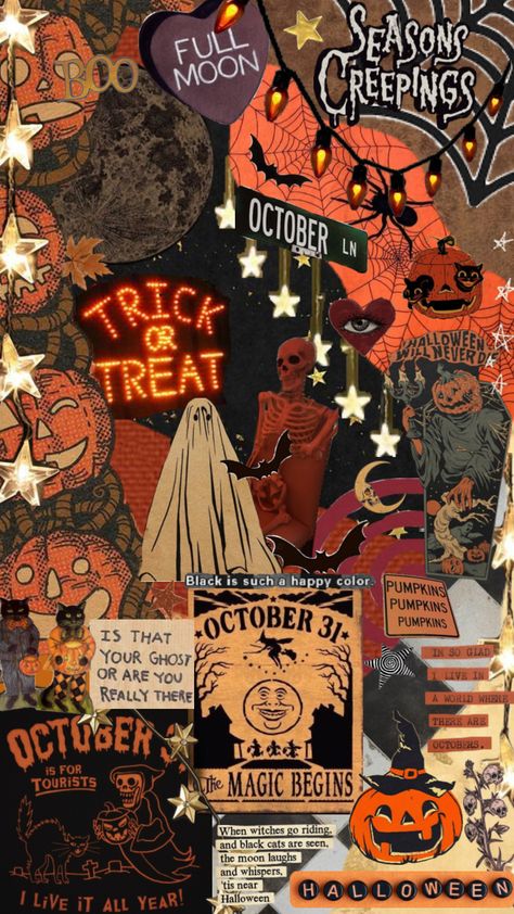 Halloween mood board #vintage #vibes #halloween #art #wallpaper #october #fall #spooky #spookyszn #aesthetic #mood #moodboard Fall Astethic, Creepy Wallpaper, Fall Lockscreen, Halloween Nostalgia, Seasonal Wallpaper, Wallpaper Collages, Spooky Wallpaper, Helloween Wallpaper, Halloween Collage